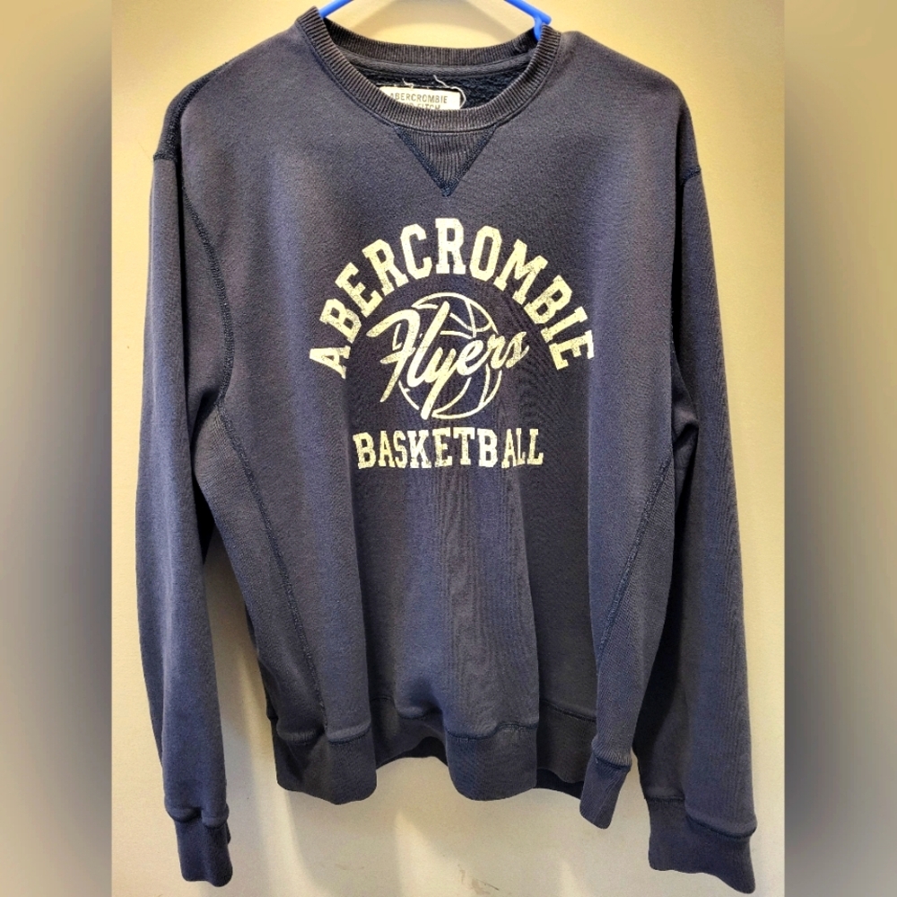 Abercrombie & Fitch Men's Small Flyers Basketball Blue Faded Pullover Sweatshirt
